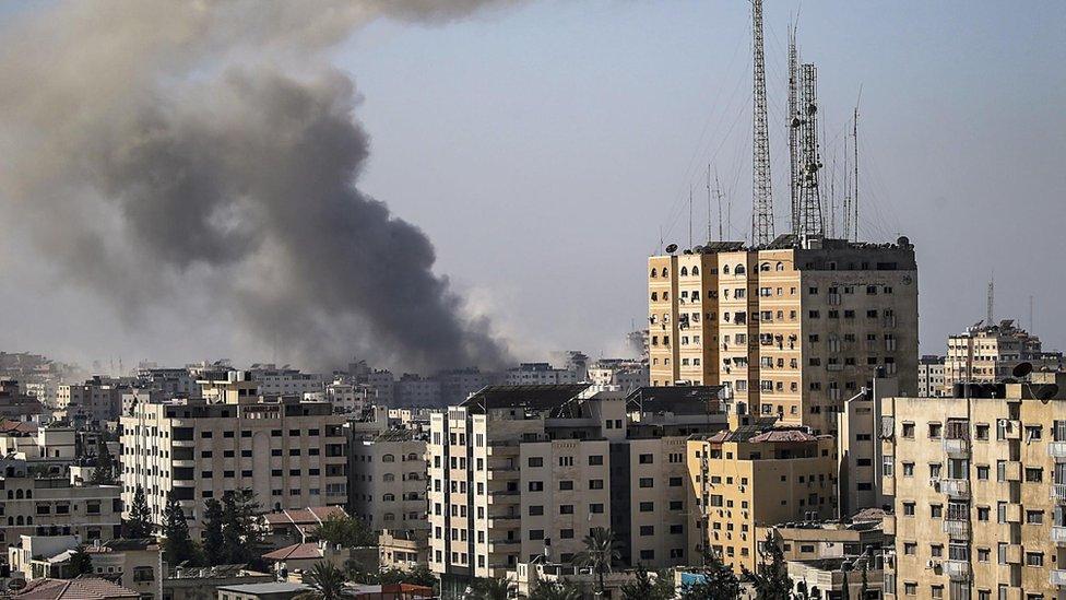 Smoke rises following Israeli airstrikes on Gaza City