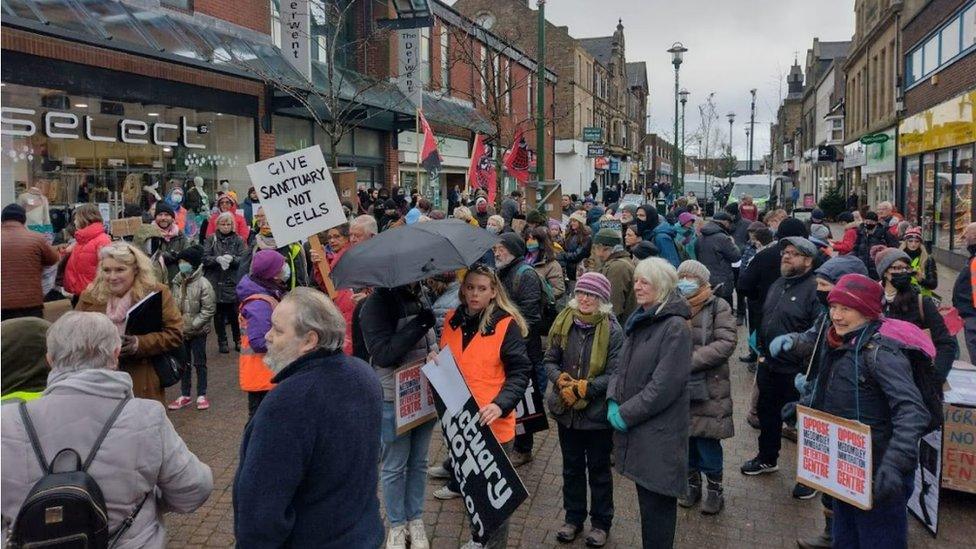 Protesters gathered in Consett