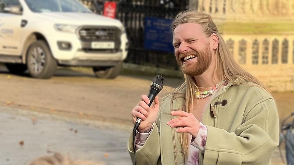 Sam Ryder busking in the centre of Norwich