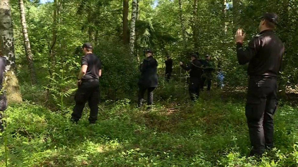 Police and search and rescue teams at Alice Holt Forest on Tuesday