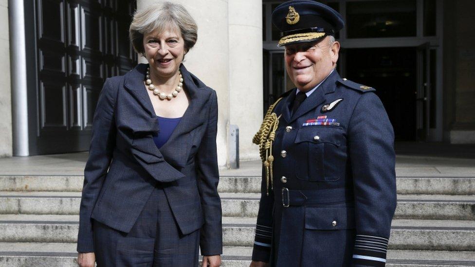 Prime Minister Theresa May with the Chief of the Defence Staff Air Chief Marshal Stuart Peach