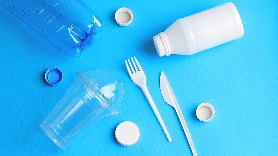 Used plastic disposable tableware.