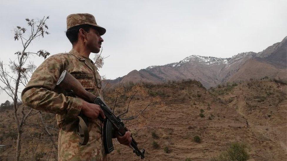 File photo of Pakistani Army soldier standing guard at the Line of Control, the de facto border between Pakistani and Indian administered Kashmir in Chakothi, Azad Kashmir, Pakistan, 23 February 2019.