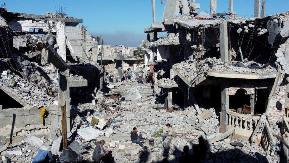 Bombed buildings in Khan Younis