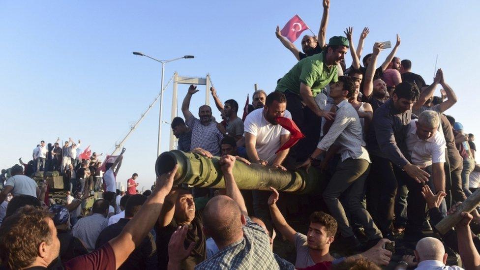 Supporters of the Turkish President celebrate after the attempted coup