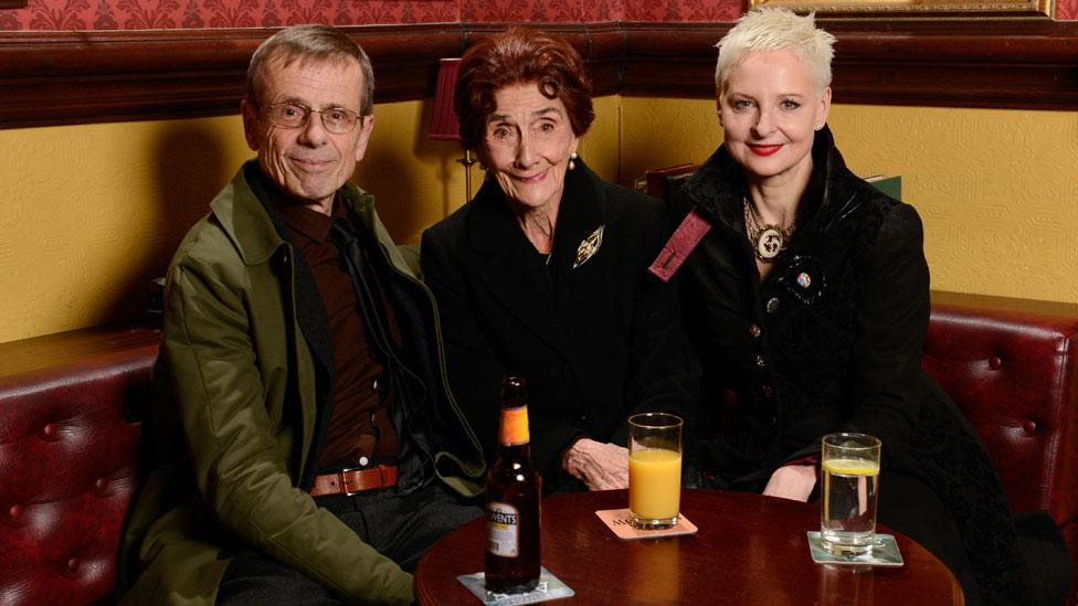 Tom Watt and Linda Davidson with June Brown