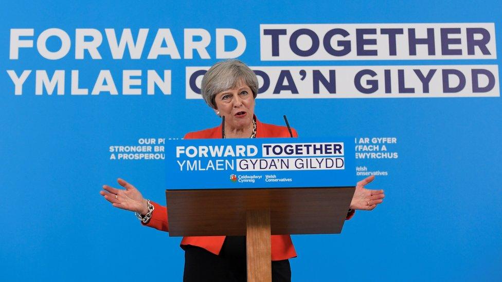 Theresa May at a campaign event in Wales