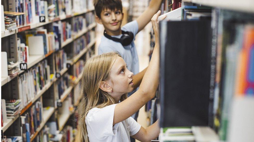 children in a library