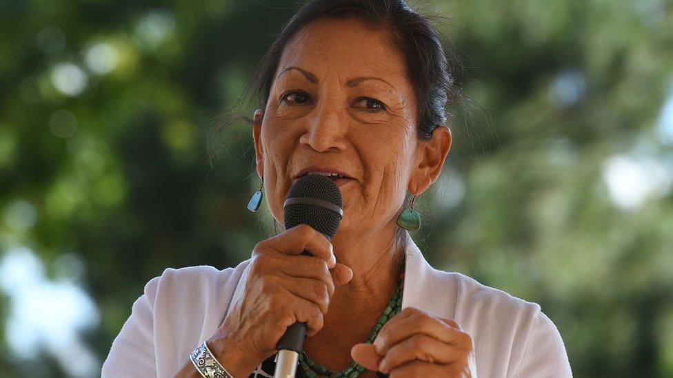 Native American candidate Deb Haaland who is running for Congress in New Mexico's 1st congressional district seat for the upcoming mid-term elections, speaks in Albuquerque, New Mexico on October 1, 2018