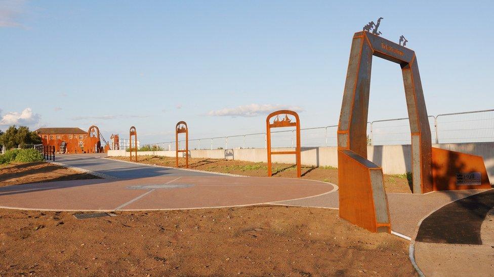 The sculpture within the memorial garden