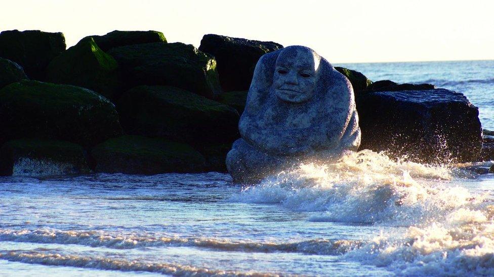The Ogre on Cleveleys beach, part of the Mythic Coast artwork trail