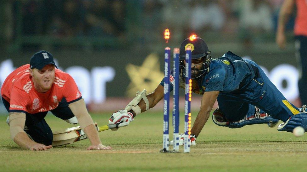 Ben Stokes of England runs out Lahiru Thirimanne of Sri Lanka