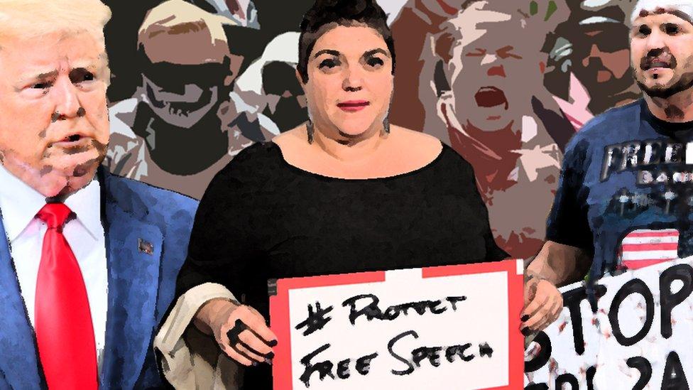 Graphic featuring Randa Jarrar, Donald Trump and Ben Bergquam