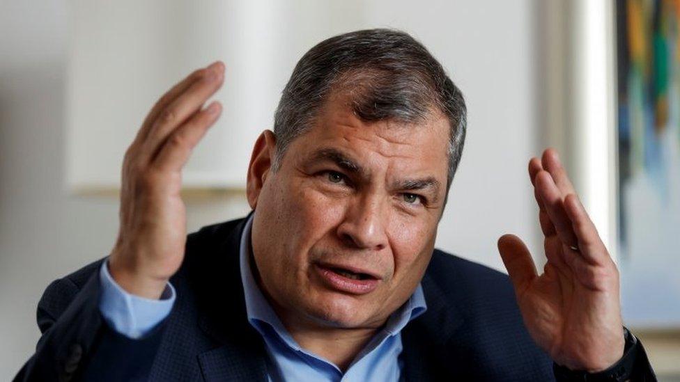 Former President Rafael Correa speaks during an interview in Mexico City, Mexico, 18 January 2021