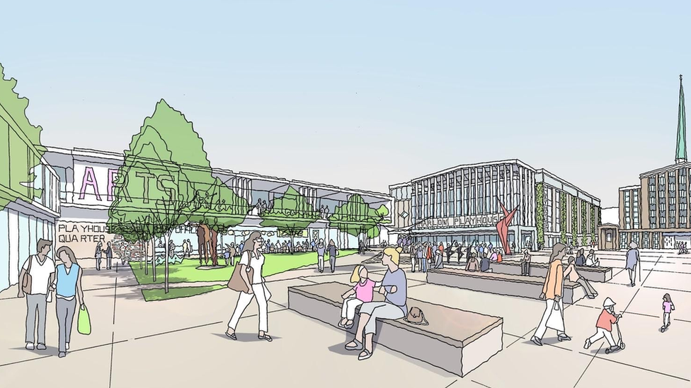 Artist impression of new College Square cultural quarter in Harlow