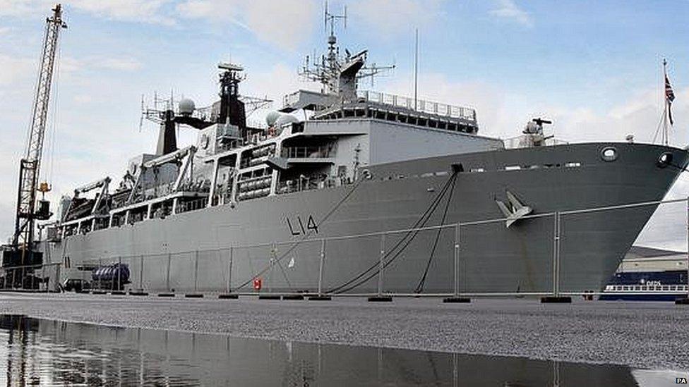 HMS Albion in dock in Belfast