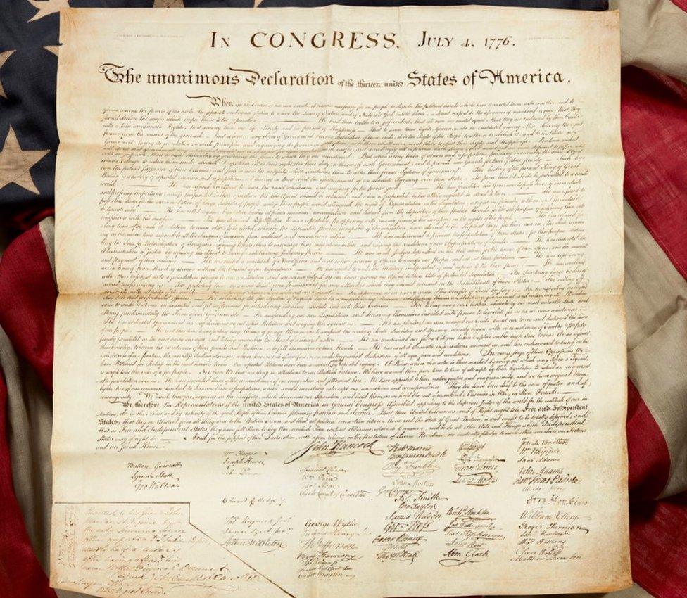 A signer's copy of the 1776 Declaration of Independence