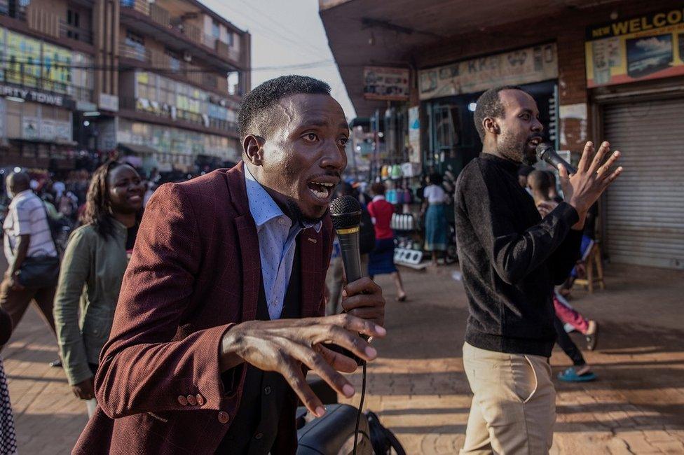 A man preaching on the street