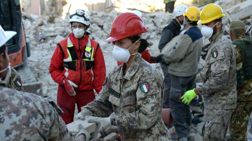 Rescuers in Amatrice