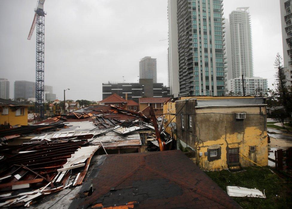 Destroyed roofs in a residential area of Miami, 10 September