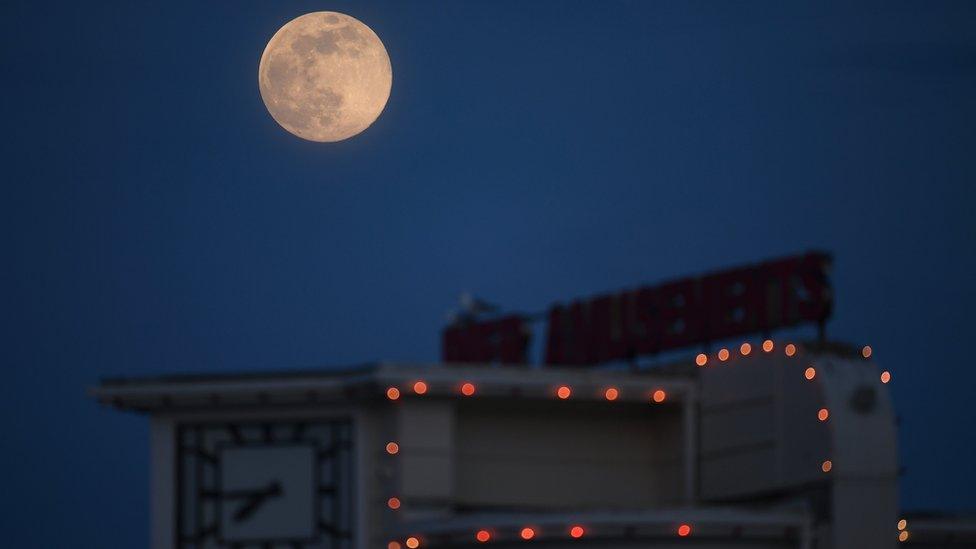 Supermoon over Worthing pier