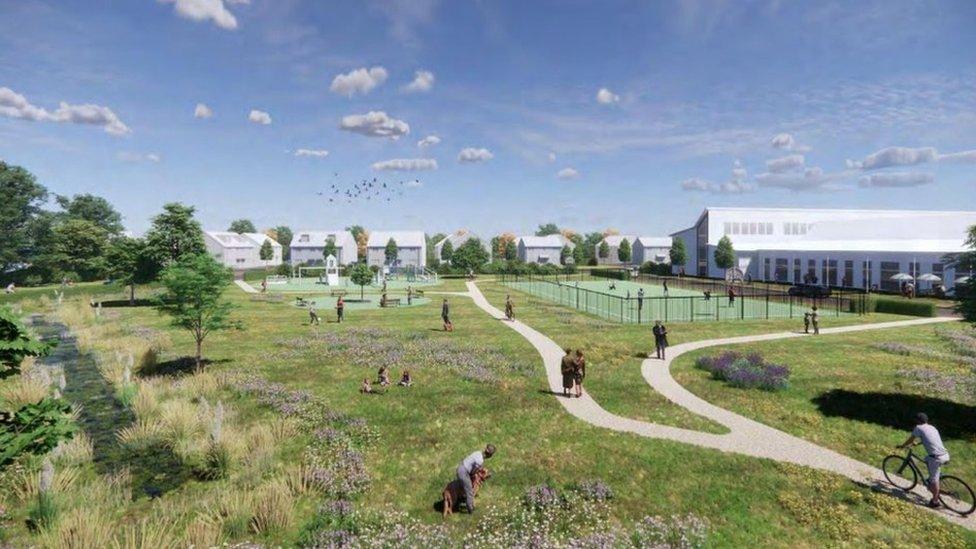 Artist's impression of public open space and play area within the Bower Lane development in Bridgwater