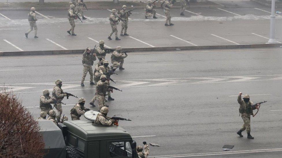 Security forces on the streets of Almaty