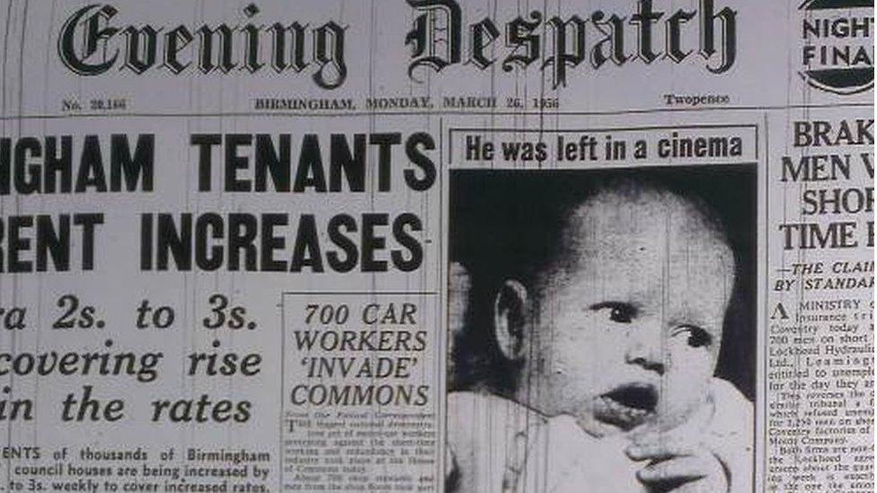 The Birmingham Evening Despatch carried the story of Robert being found on its front page in 1956