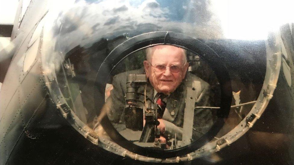 Les Rutherford in a Lancaster bomber aged 90