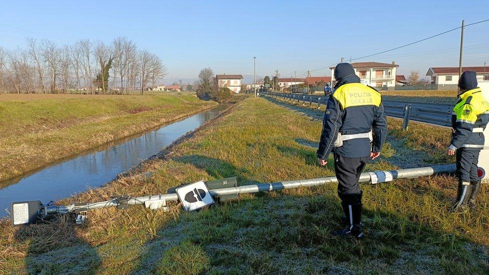 Broken speed camera near Padua