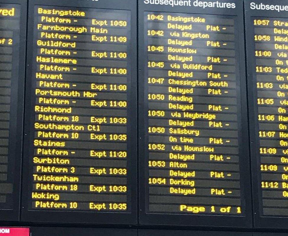 Departure board showing delays