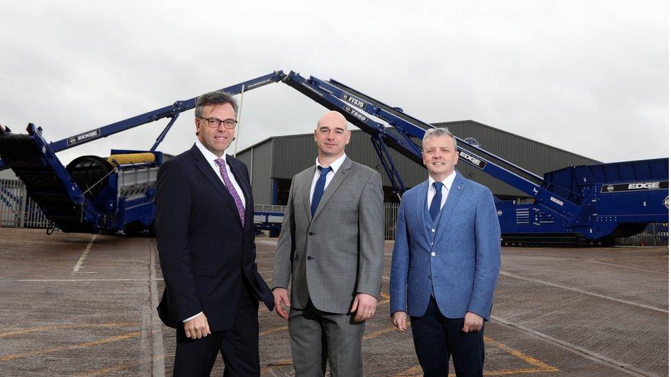 Invest NI chief Alastair Hamilton (left) with Niall McKiver (centre) and Darragh Cullen of Edge Innovate