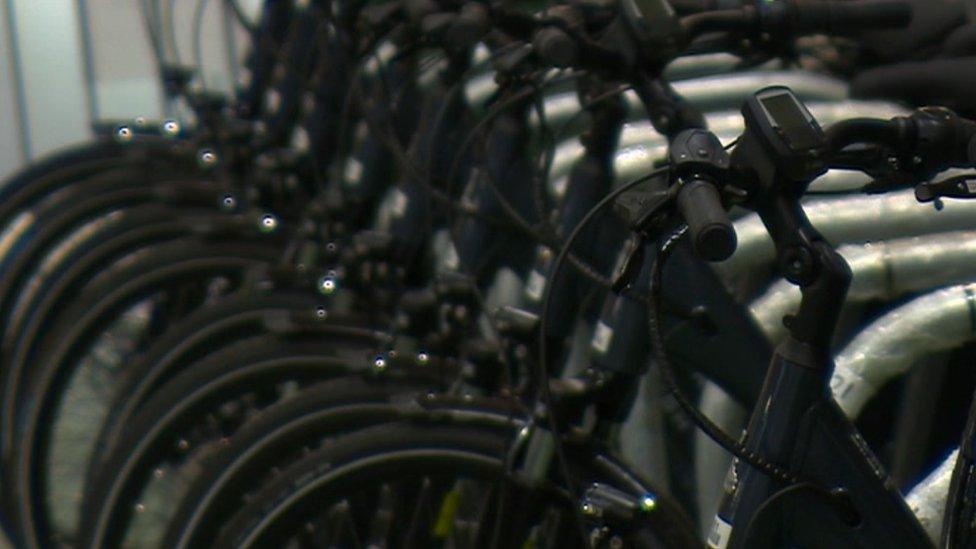 Bikes parked in a row