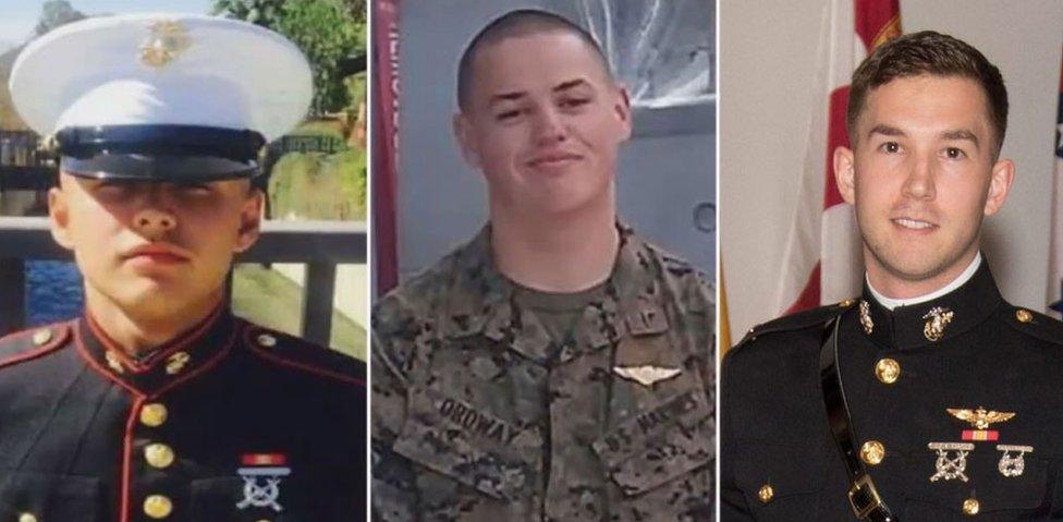 From left: Pfc Ruben Velasco, Cpl Nathaniel Ordway and 1st Lt Benjamin Cross