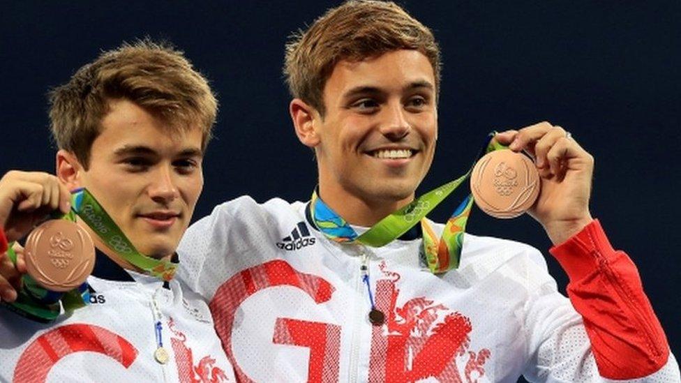 Tom Daley (right) and Dan Goodfellow celebrate winning 10m synchro diving bronze