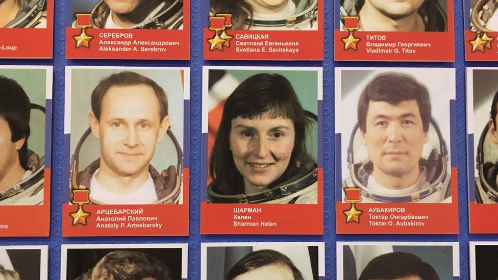 Helen Sharman on wall of Yuri Gagarin museum, Baikonur