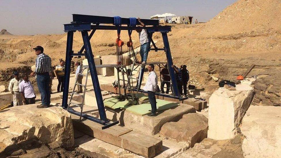 Photograph published by the Egyptian ministry of antiquities showing a burial chamber at the Dahshur royal necropolis, south of Cairo (10 April 2017)