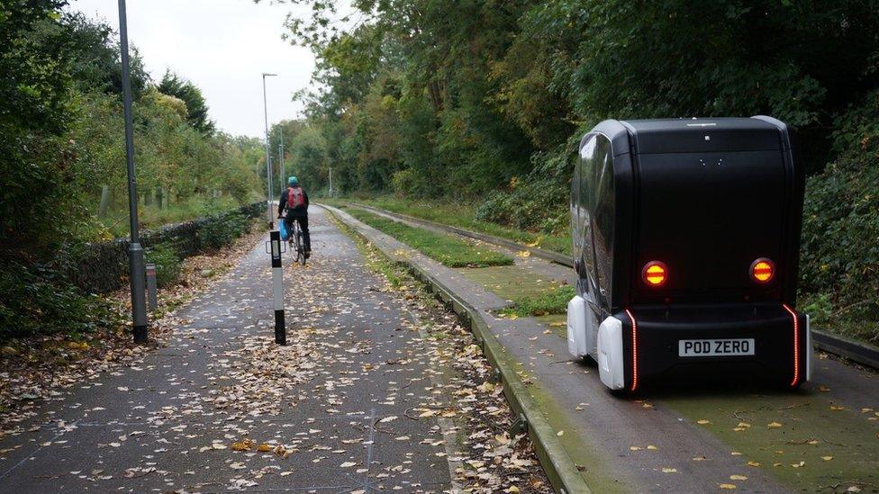 Pods testing the guided bus way route in Cambridge