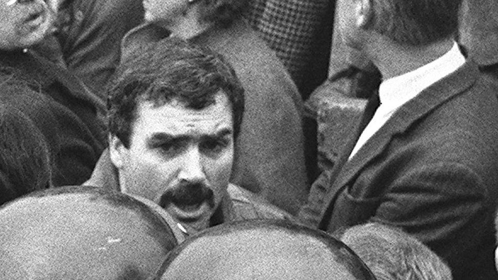 Freddie Scappaticci pictured at the 1987 funeral of IRA man Larry Marley