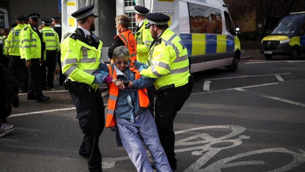 Protester arrested by police