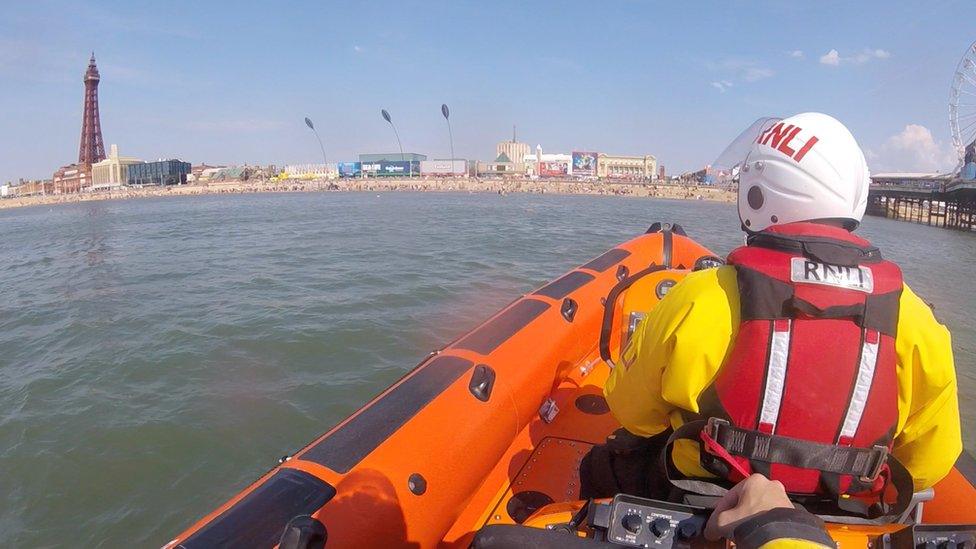 RNLI in sea at Blackpool