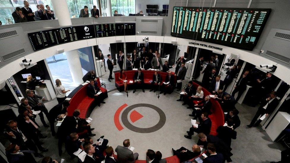 Traders on the floor of the London Metal Exchange.