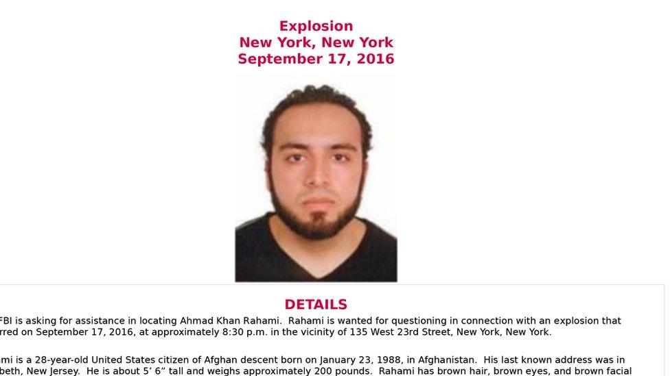 Wanted poster - "Armed and dangerous", Ahmad Khan Rahami