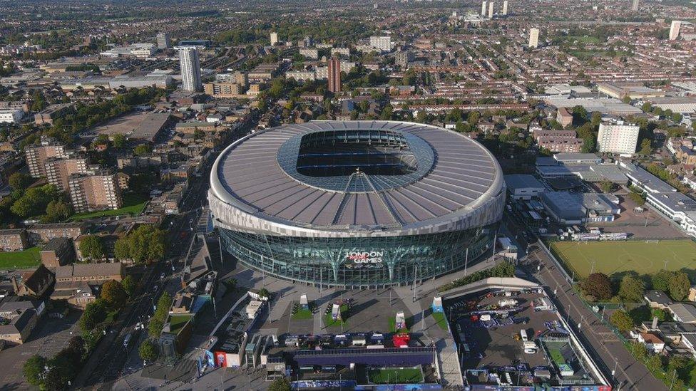 Aerial view of the stadium in Tottenham with land to the left visible