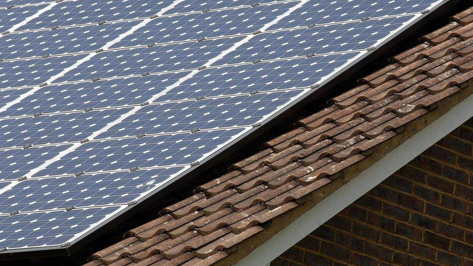 General view of solar panels on a house