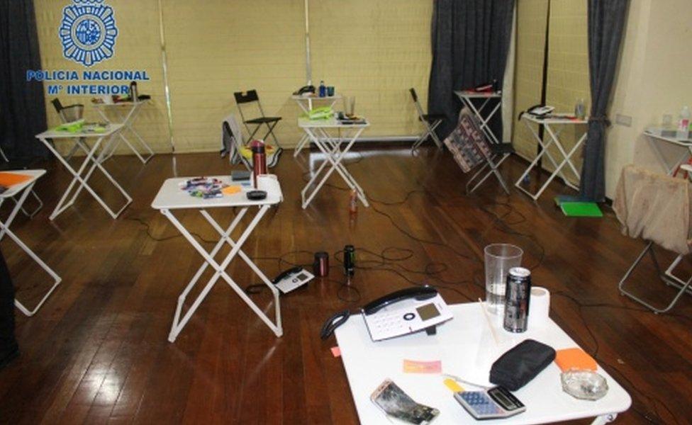 Desks where the suspects called Chinese victims