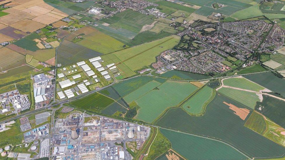 Aerial view of aerodrome and the village of Preston