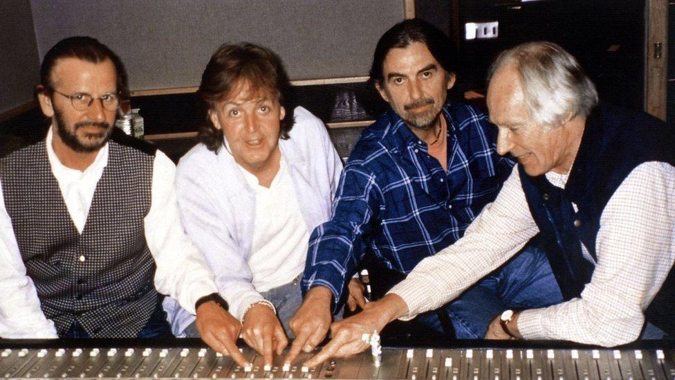 Ringo Starr, Paul McCartney, George Harrison and Sir George Martin