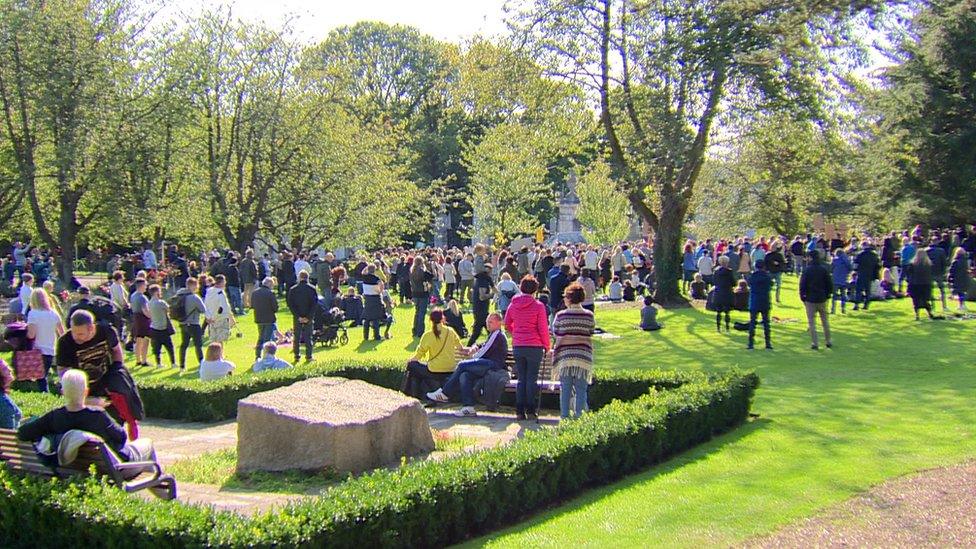 Hundreds of people gathered at Stormont