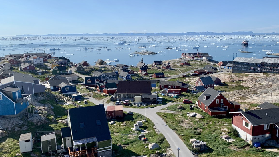 View of the horizon overlooking a costal town